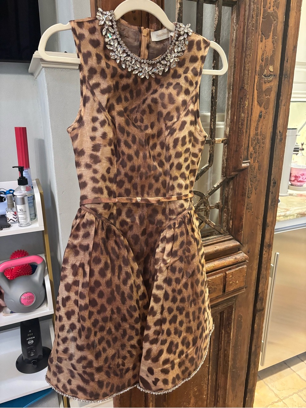 Zimmermann Leopard-Print Jewel Collar Sleeveless Dress - Brown